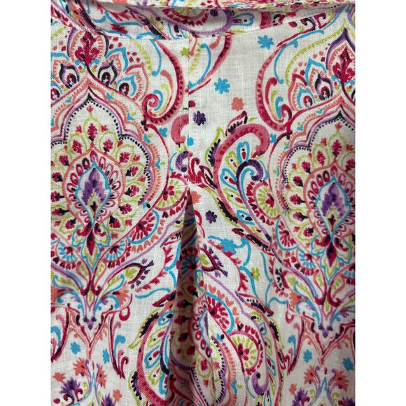 Chicos Button Up 3 XL Pink Paisley 100% Linen Long Line 3/4 Sleeve - Picture 8 of 10